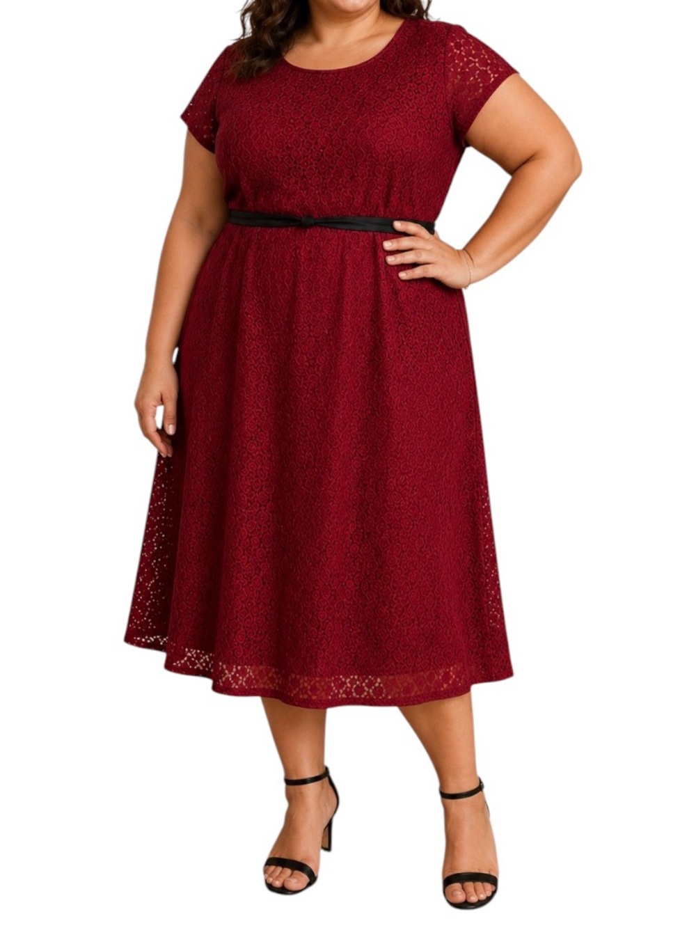 CB Established 1962 Burgundy Lace Midi Dress Plus Size 24W Cap Sleeve Wedding